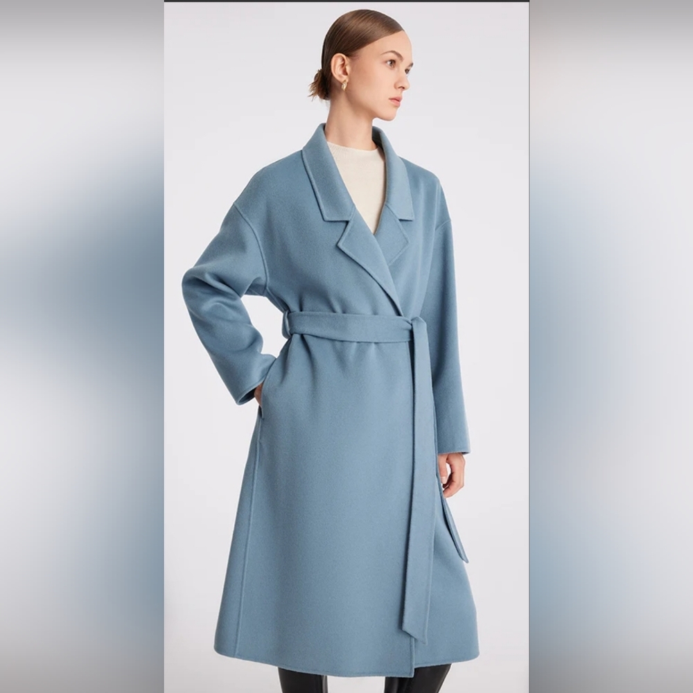 Pure Collection womens double faced wrap coat in frost blue